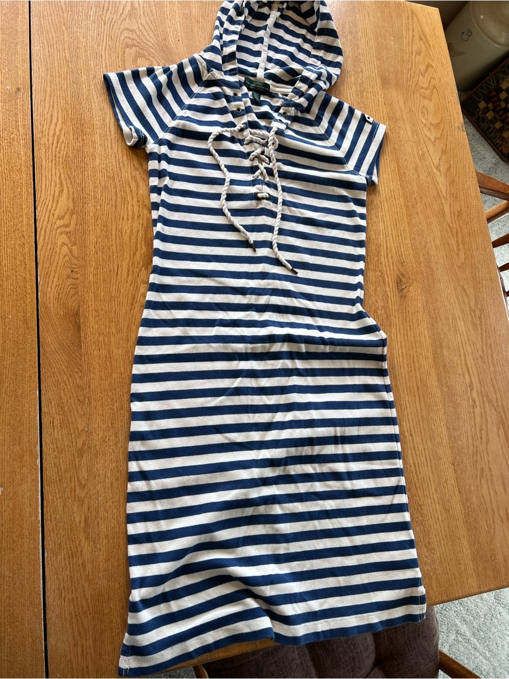 Lauren Jeans Co. Nautical striped Hooded dress/ coverup- XS 100% cotton